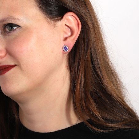 Pendientes Plata primera ley y circonitas moradas "Eyre"