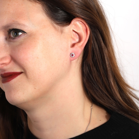 Pendientes Plata Primera Ley y Circonita Roja "Fredo"