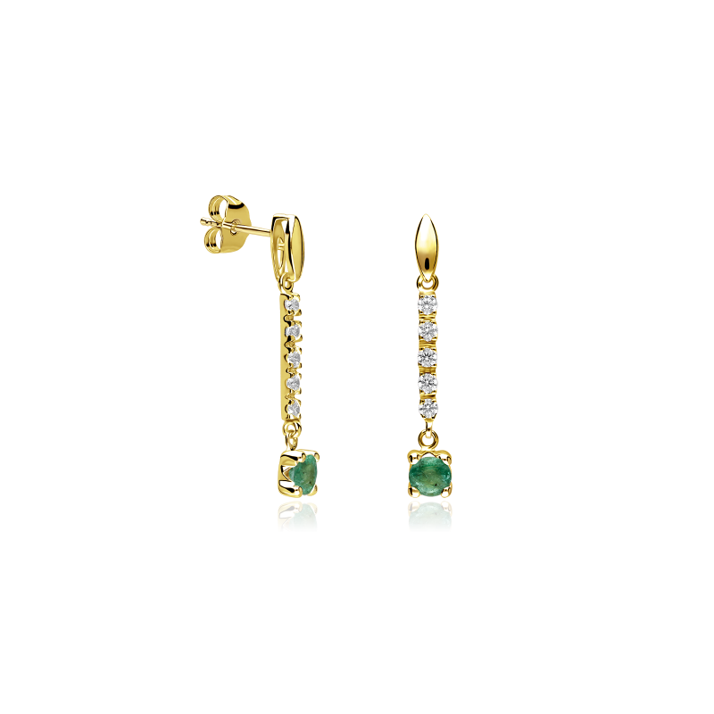 Pendientes Oro 18k, esmeraldas y circonitas "Camile"