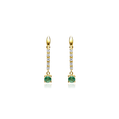 Pendientes Oro 18k, esmeraldas y circonitas "Camile"