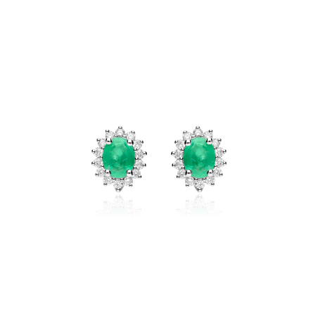 Pendientes Oro 18k, esmeraldas y diamantes 0.26cts "Dree"