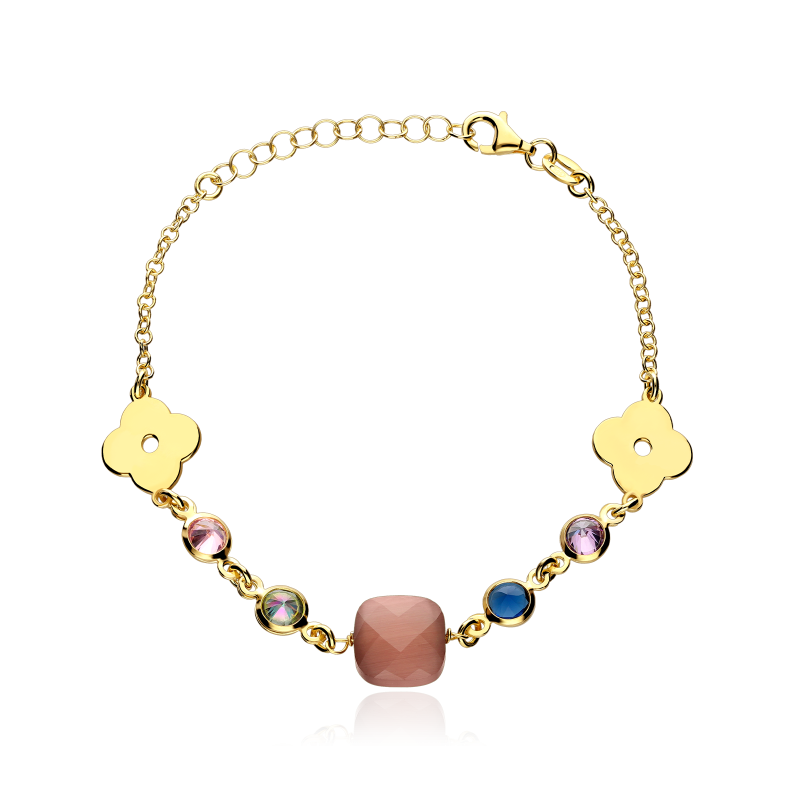 Pulsera Plata primera ley baño y gemas multicolor "Cleafe"