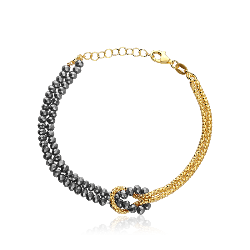 Pulsera Plata primera ley baño y gemas grises "Kiara"