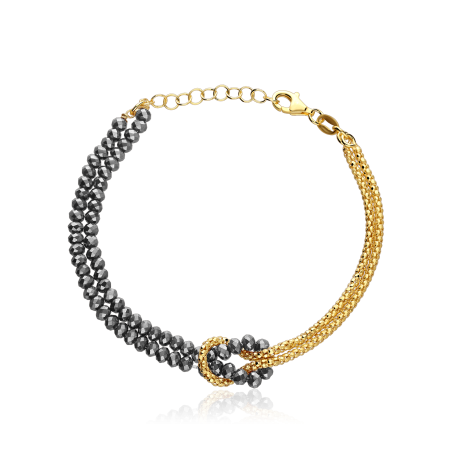 Pulsera Plata primera ley baño y gemas grises "Kiara"