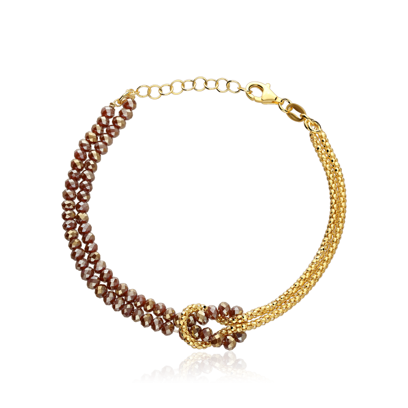 Pulsera Plata primera ley baño y gemas marrones "Kiara"