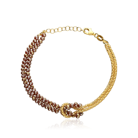 Pulsera Plata primera ley baño y gemas marrones "Kiara"