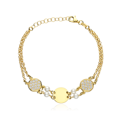 Pulsera Plata ley baño, circonitas y perlas cultivadas "Riomo"