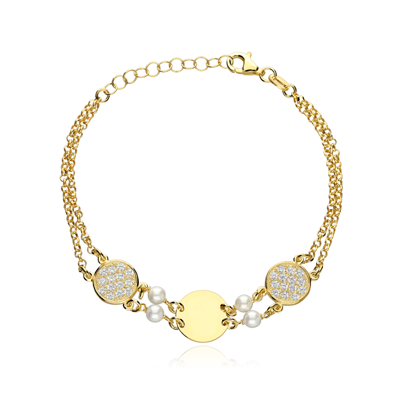 Pulsera Plata ley baño, circonitas y perlas cultivadas "Riomo"