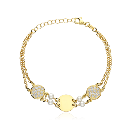 Pulsera Plata ley baño, circonitas y perlas cultivadas "Riomo"