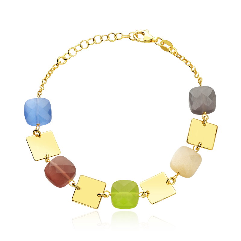 Pulsera Plata primera ley baño y gemas de colores "Hadid"