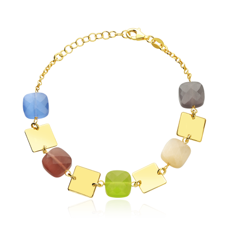 Pulsera Plata primera ley baño y gemas de colores "Hadid"