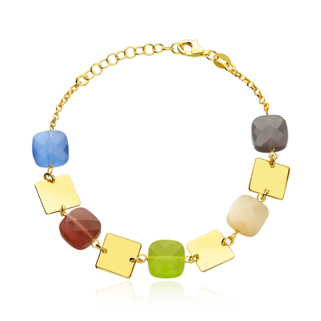 Pulsera Plata primera ley baño y gemas de colores "Schiffer"