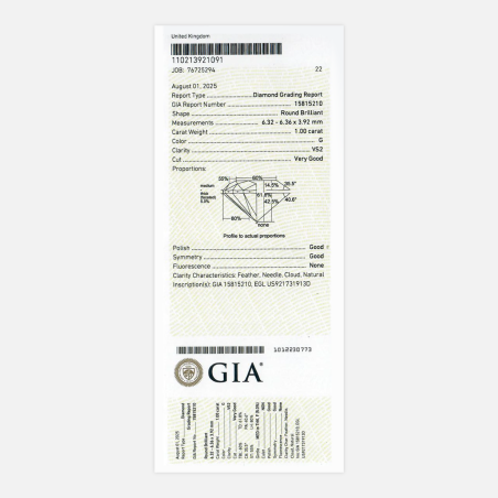 Solitario Oro 18k y diamante G VS2 1.00cts "Roma"