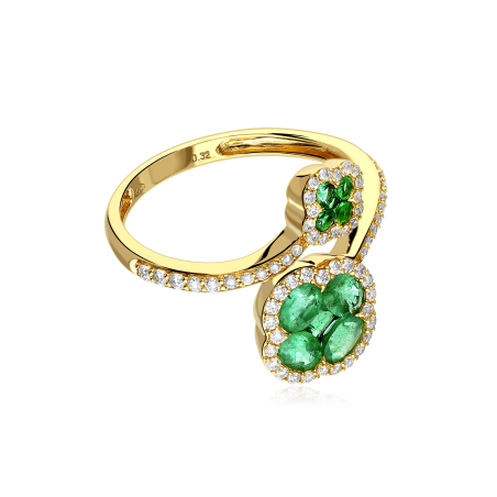 Anillo Oro 18k, esmeraldas y diamantes 0.287cts "Vann"