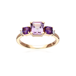 Anillo Oro Blanco 18k, amatistas y diamantes 0.07cts "Linéa"