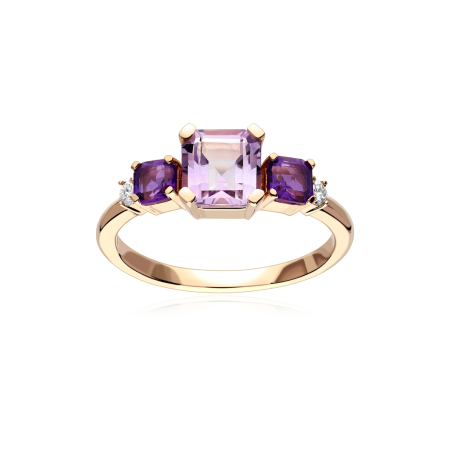 Anillo Oro Blanco 18k, amatistas y diamantes 0.07cts "Linéa"