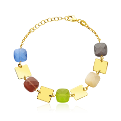 Pulsera Plata primera ley baño y gemas de colores "Hadid"