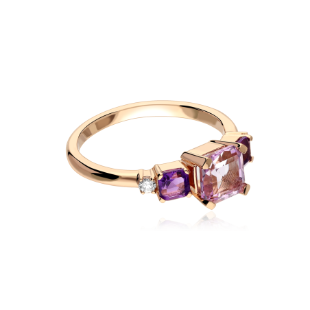 Anillo Oro Rosa 18k, amatistas y diamantes 0.07cts "Linéa"
