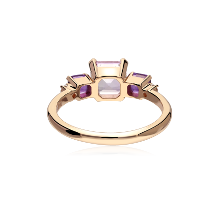 Anillo Oro Blanco 18k, amatistas y diamantes 0.07cts "Linéa"