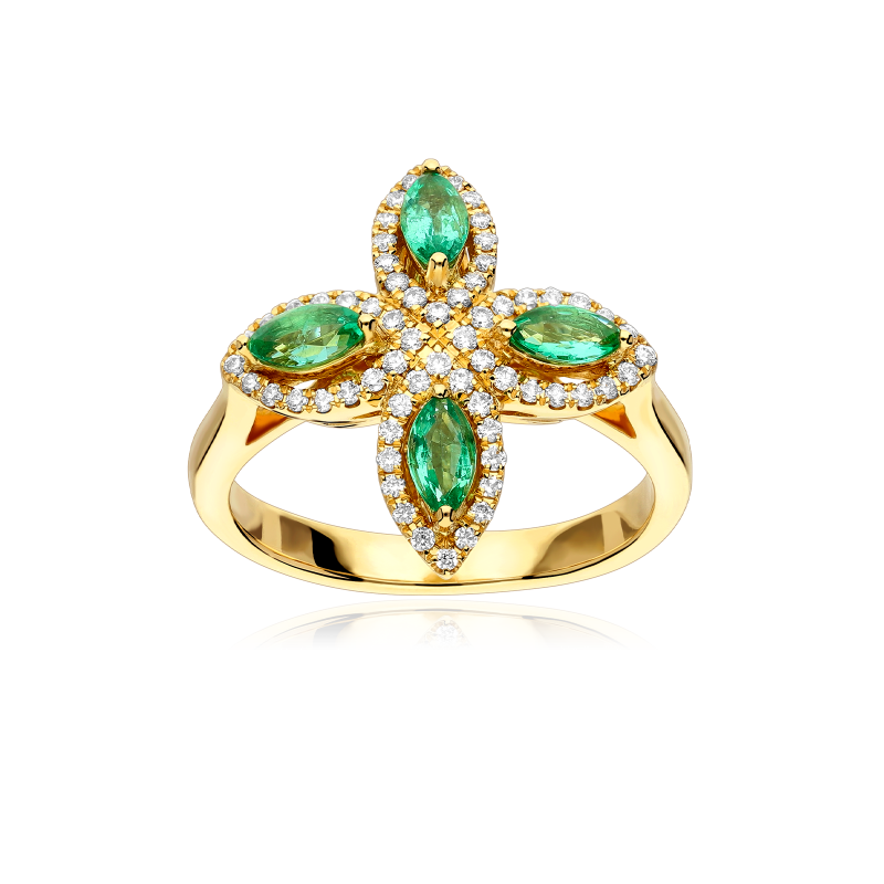 Anillo Oro 18k, esmeraldas y diamantes 0.27cts "Isabel"