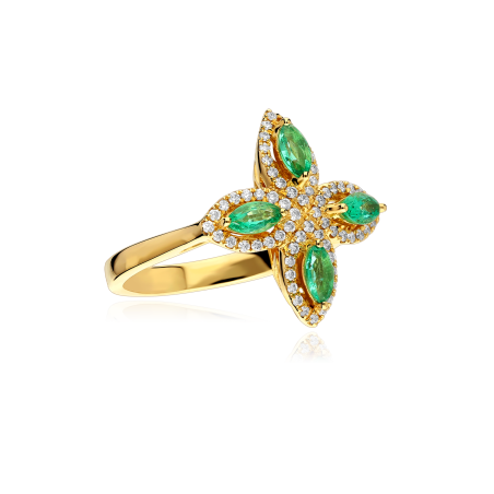 Anillo Oro 18k, esmeraldas y diamantes 0.27cts "Isabel"