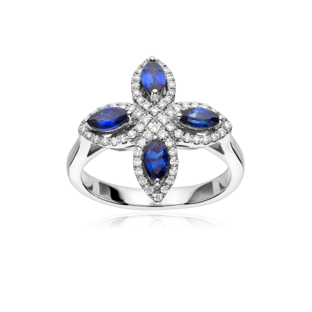 Anillo Oro 18k, zafiros y diamantes 0.25cts "Isabel"