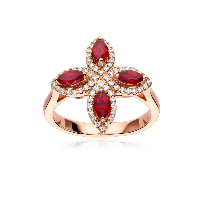 Anillo Oro 18k, rubíes y diamantes 0.26cts "Isabel"