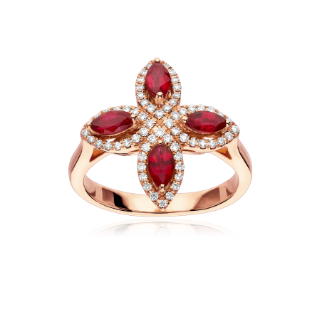 Anillo Oro 18k, rubíes y diamantes 0.26cts "Isabel"