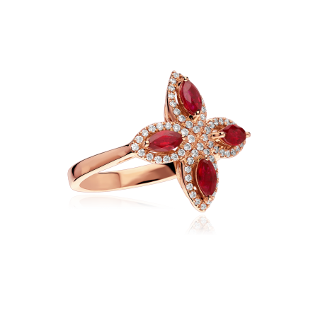 Anillo Oro 18k, rubíes y diamantes 0.26cts "Isabel"