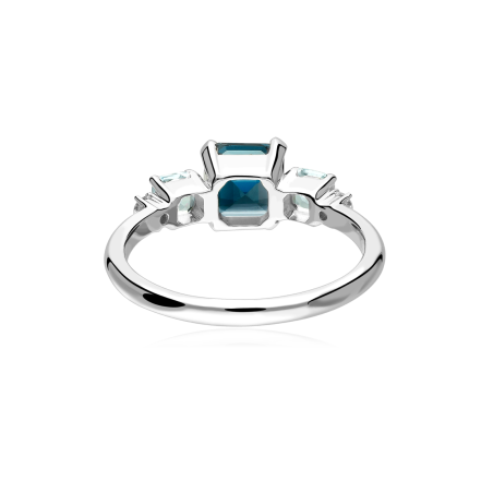 Anillo Oro Blanco 18k, topacios y diamantes 0.07cts "Linéa"