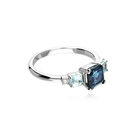 Anillo Oro Blanco 18k, topacios y diamantes 0.07cts "Linéa"