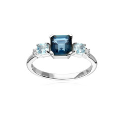 Anillo Oro Blanco 18k, topacios y diamantes 0.07cts "Linéa"