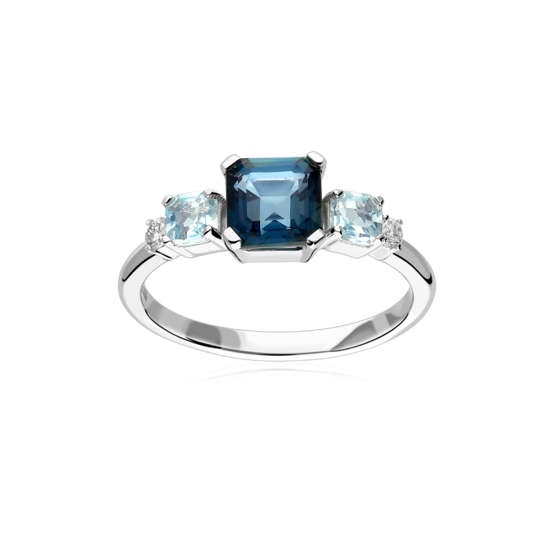 Anillo Oro Blanco 18k, topacios y diamantes 0.07cts "Linéa"