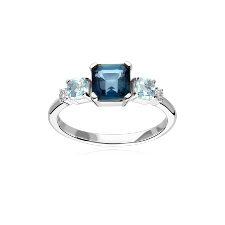 Anillo Oro Blanco 18k, topacios y diamantes 0.07cts "Linéa"