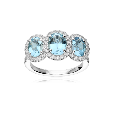 Anillo Oro Blanco 18k aguamarinas y diamantes 0.61cts "Heidi"