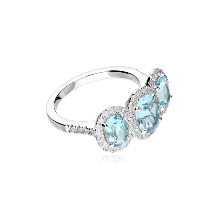 Anillo Oro Blanco 18k aguamarinas y diamantes 0.61cts "Heidi"