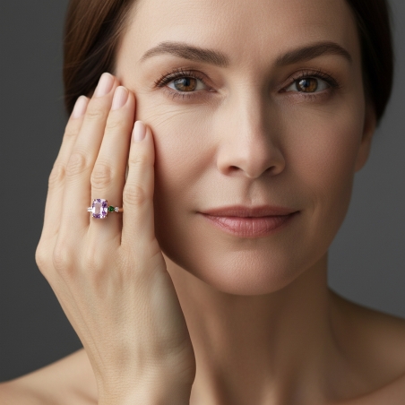 Anillo Oro rosa 18k, amatista, granate y diamantes 0.09cts "Zavene"