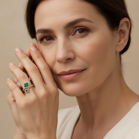 Anillo Oro 18k, esmeraldas y diamantes 0.287cts "Vann"