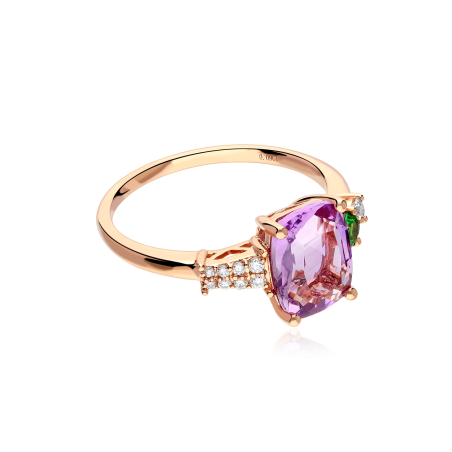 Anillo Oro rosa 18k, amatista, granate y diamantes 0.09cts "Zavene"