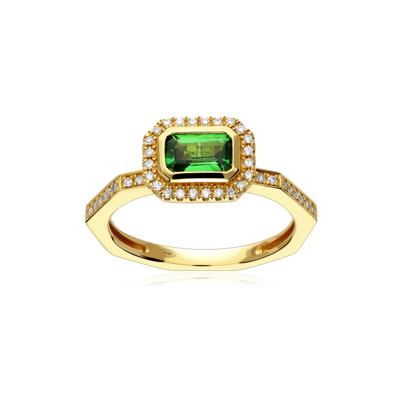 Anillo Oro 18k, granate y diamantes 0.23cts "Émera"