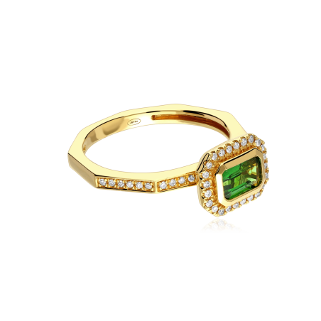 Anillo Oro 18k, granate y diamantes 0.23cts "Émera"