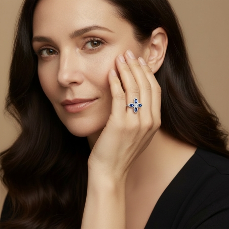 Anillo Oro 18k, zafiros y diamantes 0.25cts "Isabel"