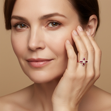 Anillo Oro 18k, rubíes y diamantes 0.26cts "Isabel"