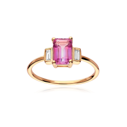 Anillo Oro 18k, topacio rosa y diamantes 0.09cts "Leden"