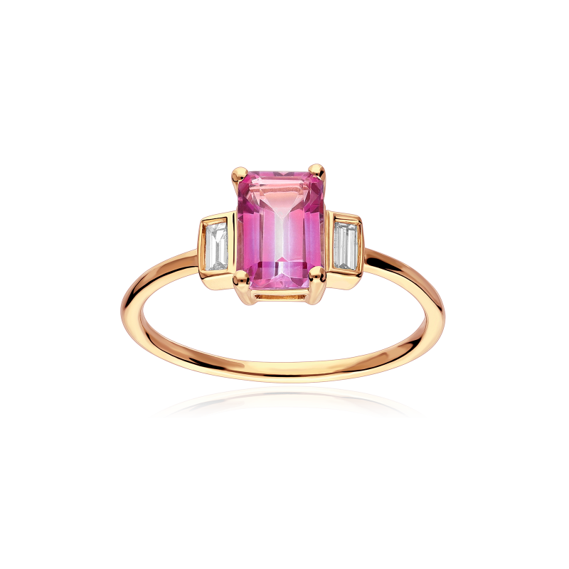 Anillo Oro 18k, topacio rosa y diamantes 0.09cts "Leden"