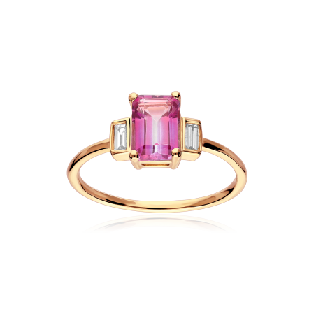 Anillo Oro 18k, topacio rosa y diamantes 0.09cts "Leden"