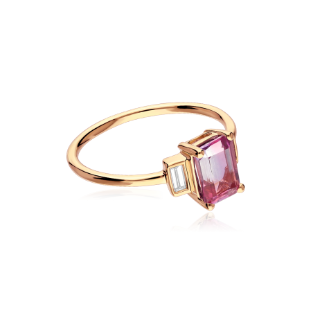 Anillo Oro 18k, topacio rosa y diamantes 0.09cts "Leden"