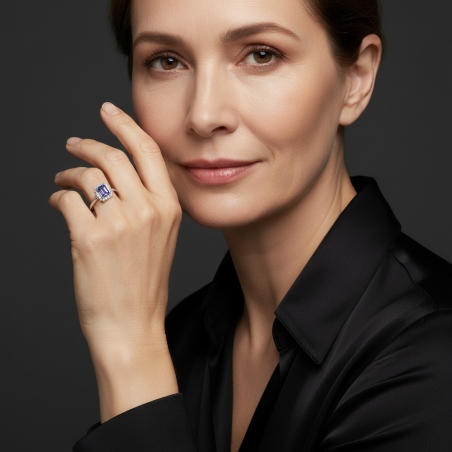 Anillo Oro 18k, topacio y diamantes 0.185cts "Crusset"