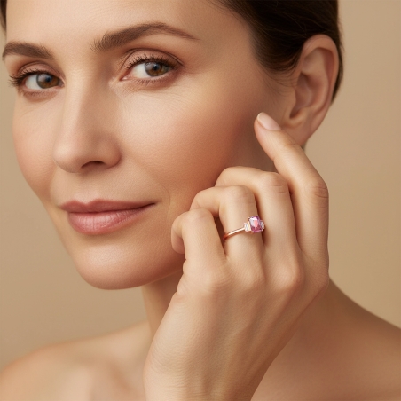 Anillo Oro 18k, topacio rosa y diamantes 0.09cts "Leden"