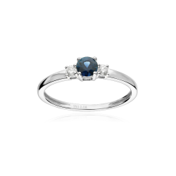 Anillo Oro Blanco 18k, zafiro y diamantes 0.08cts "Moss"